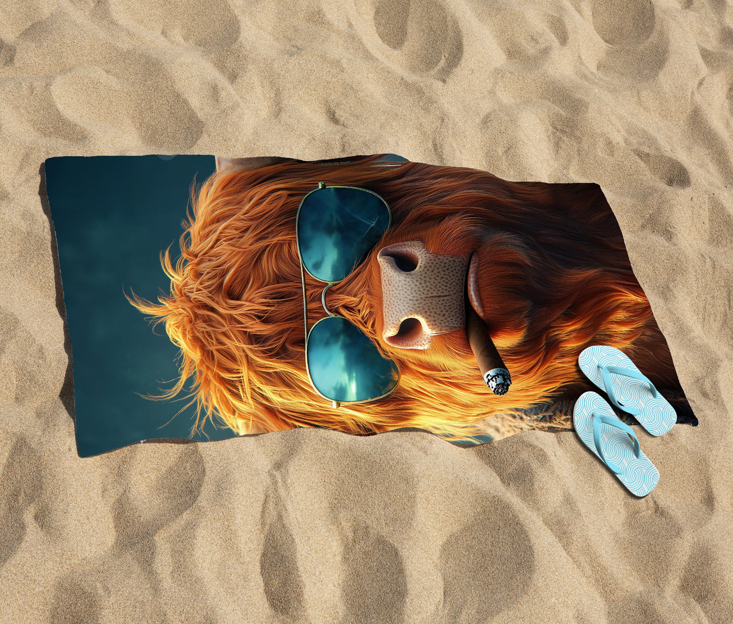 Highland Cow With Glasses Beach Towel