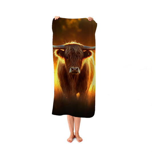Highland Cow Sunset Beach Towel