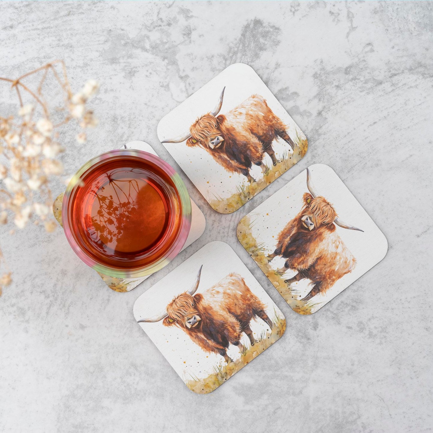 Watercolour Highland Cow Coasters