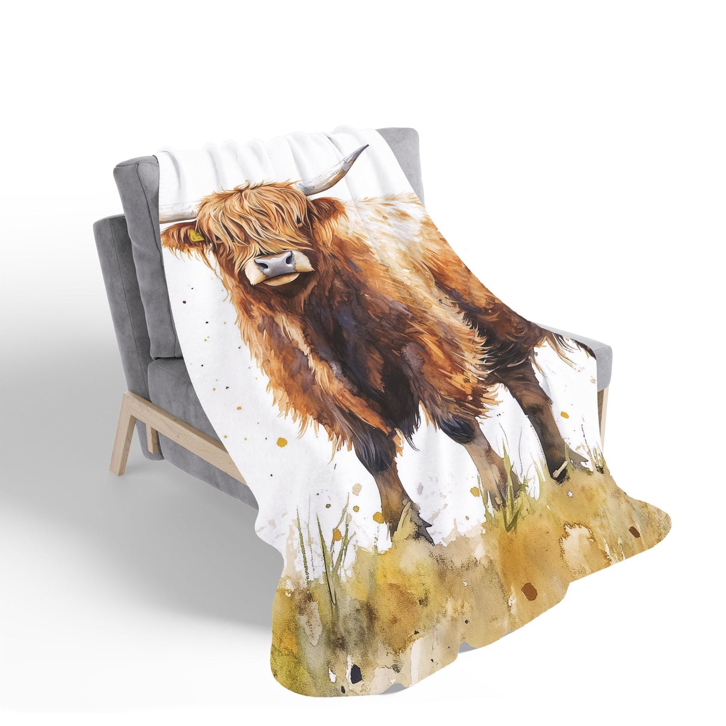 Watercolour Highland Cow Sherpa Blanket