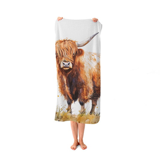 Watercolour Highland Cow Beach Towel