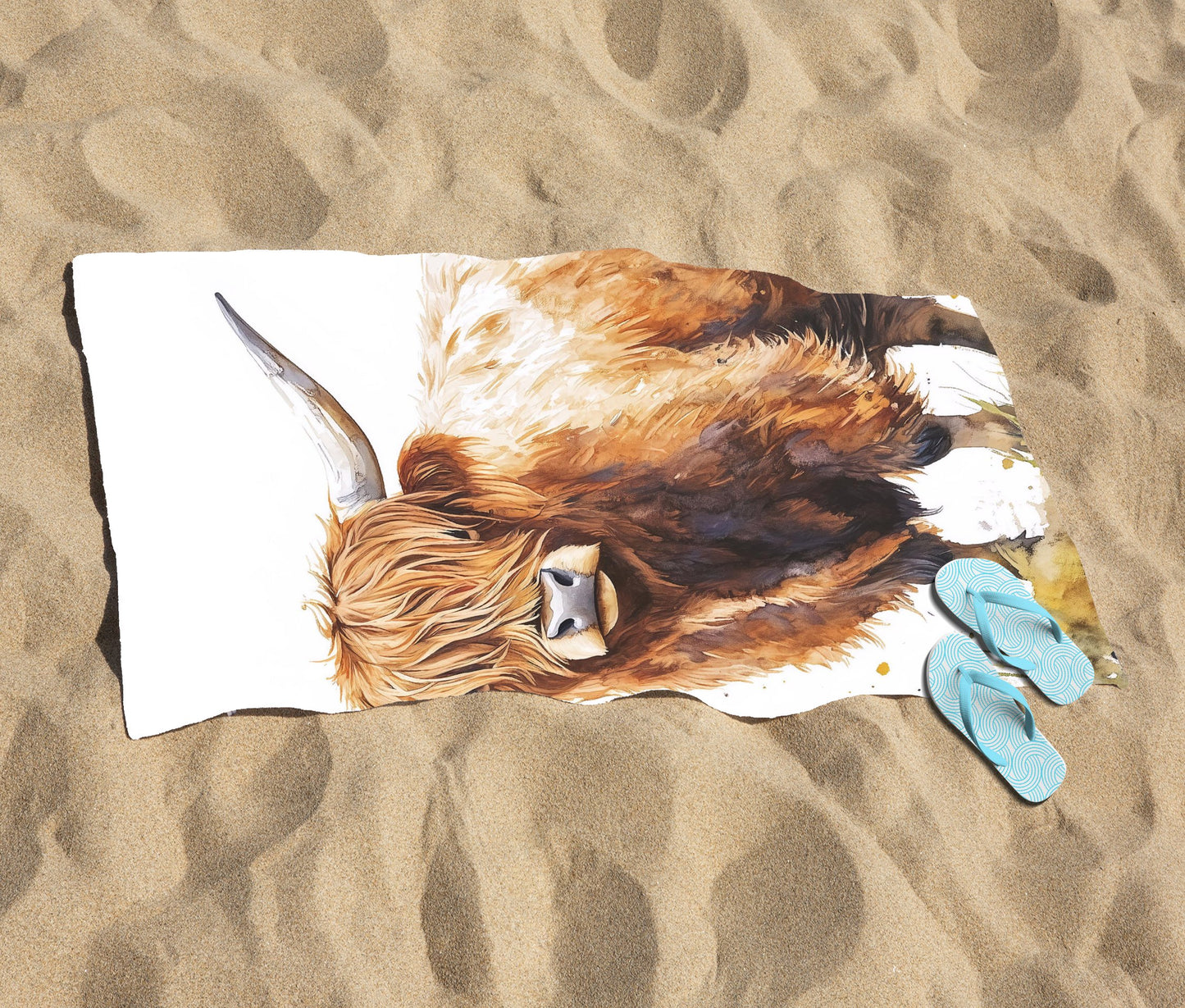Watercolour Highland Cow Beach Towel