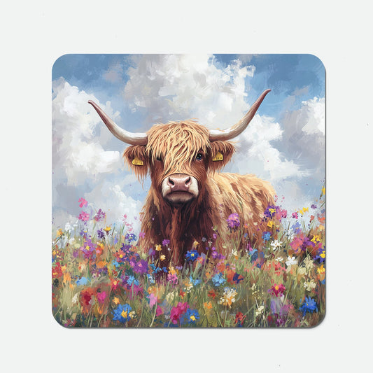Highland Cow In A Summer Meadow Coasters
