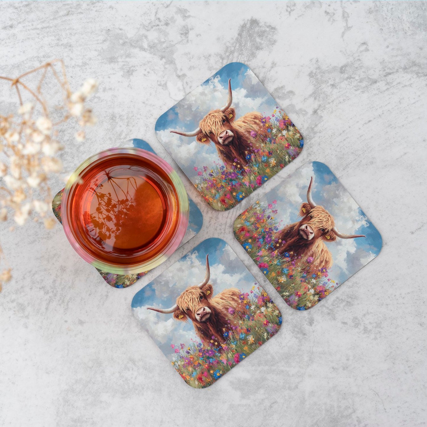 Highland Cow In A Summer Meadow Coasters
