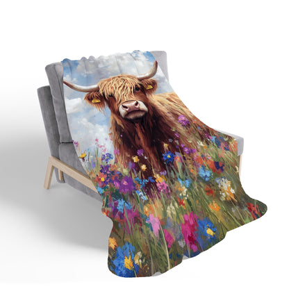 Highland Cow In A Summer Meadow Sherpa Blanket