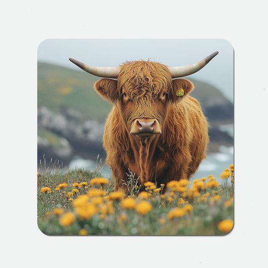 Highland Cow By The Coast Coasters