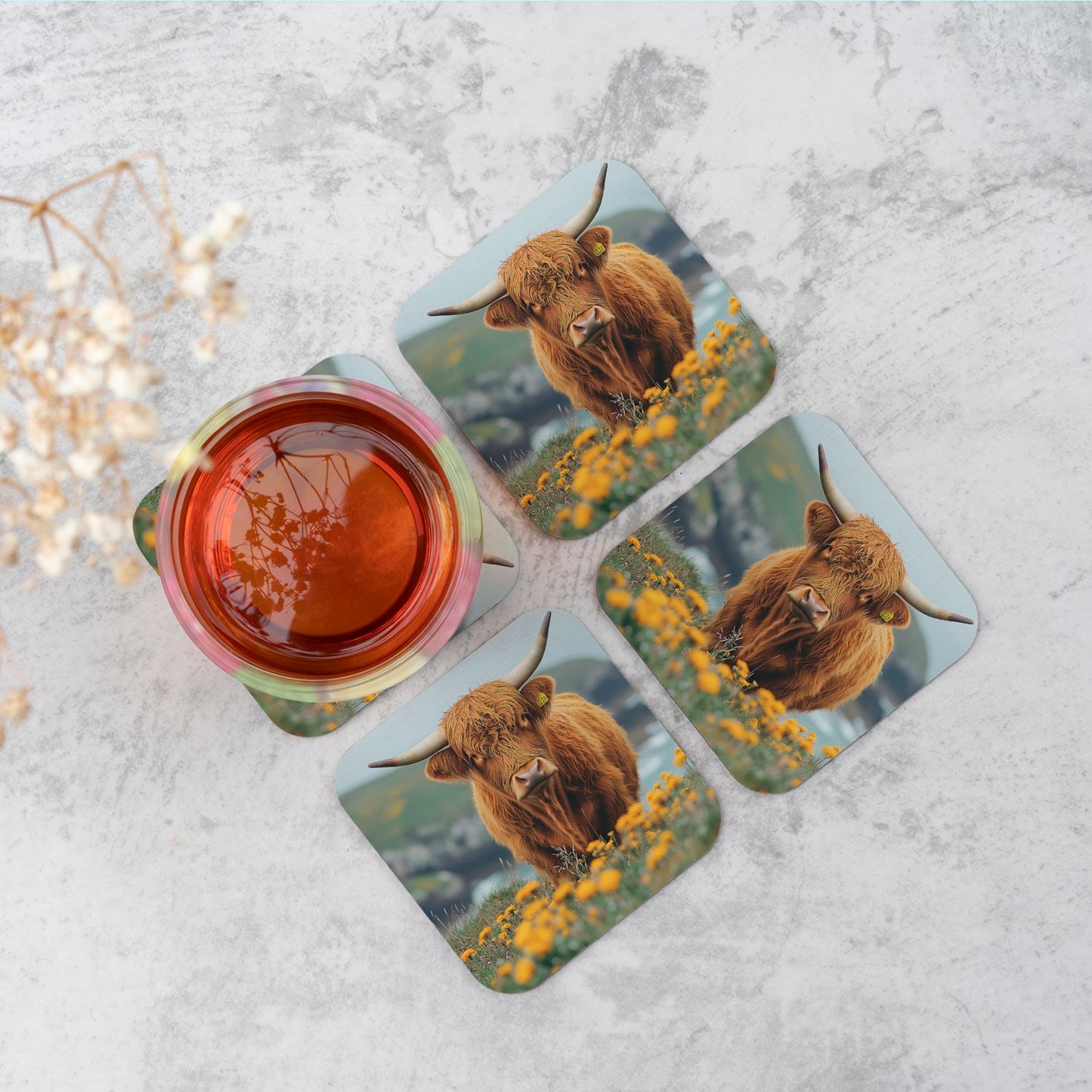 Highland Cow By The Coast Coasters
