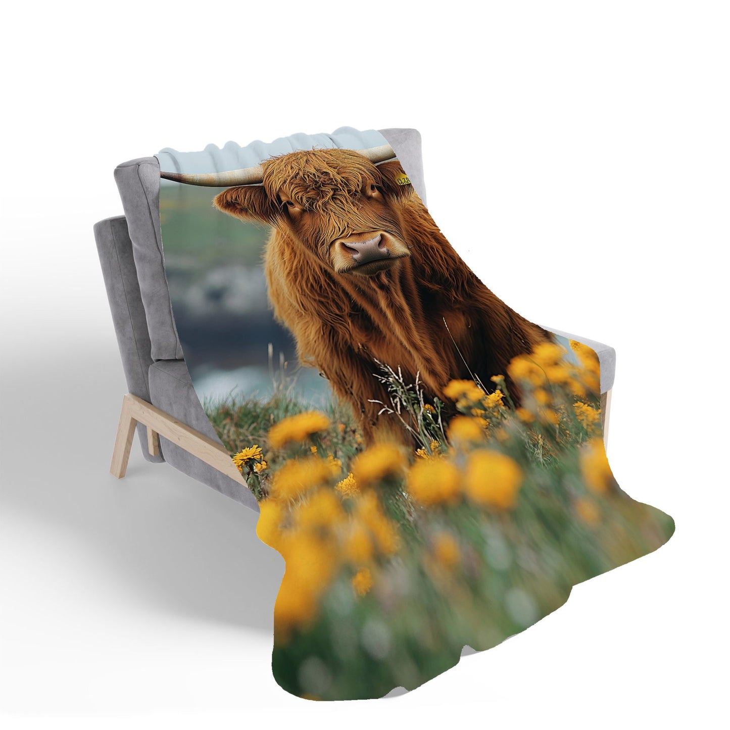 Highland Cow By The Coast Sherpa Blanket