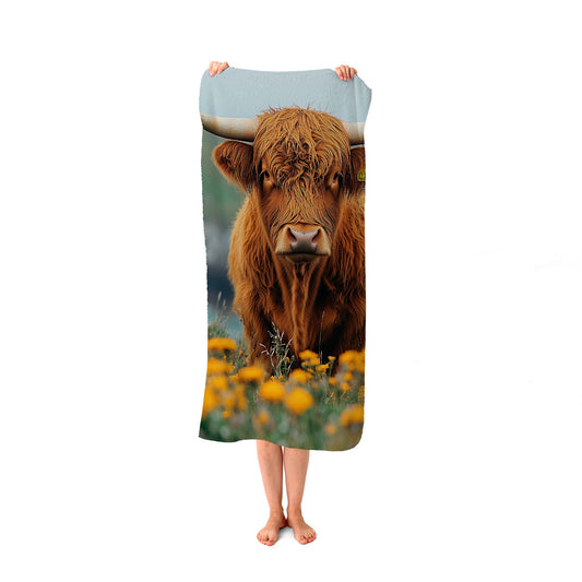 Highland Cow By The Coast Beach Towel