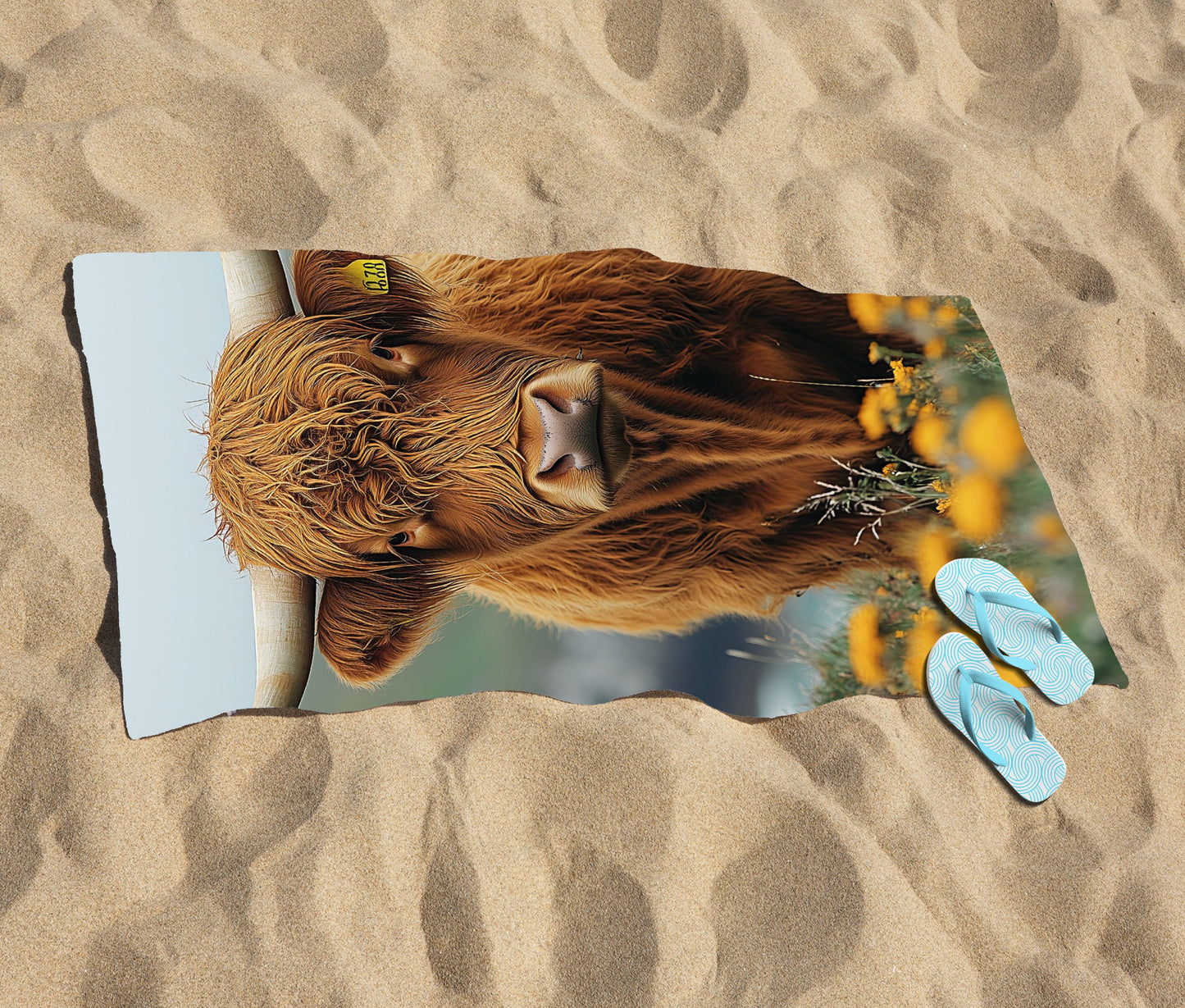 Highland Cow By The Coast Beach Towel