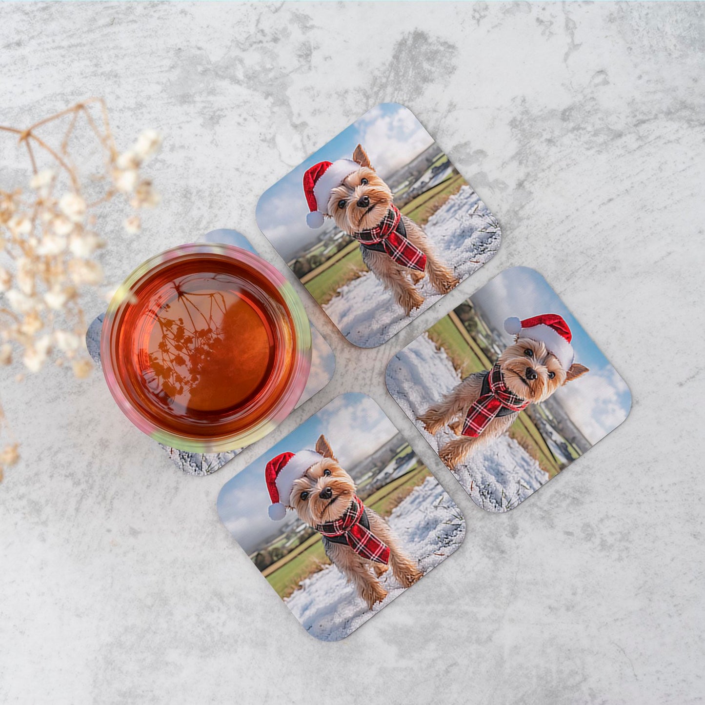 Snowy Christmas Yorkshire Terrier Coasters