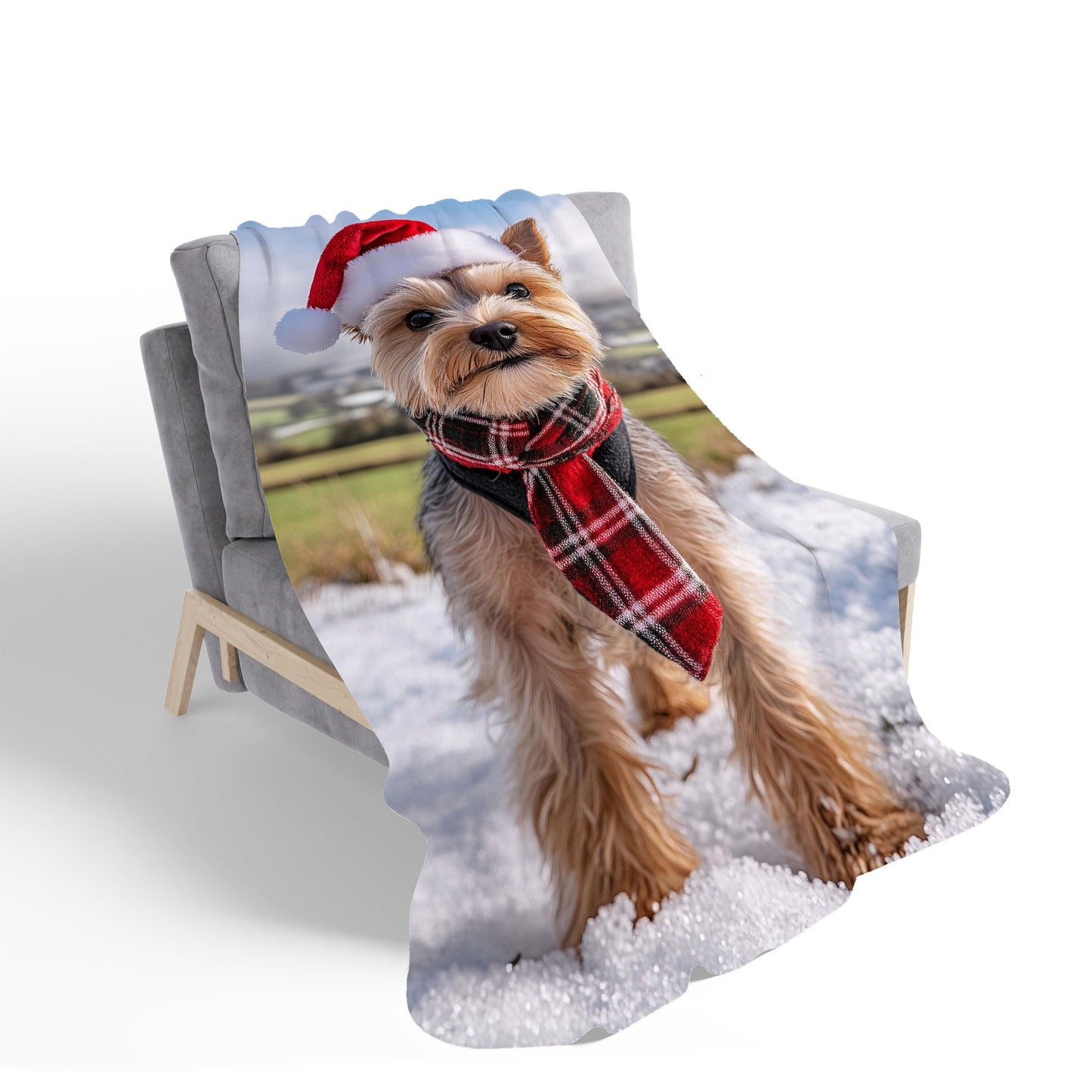 Snowy Christmas Yorkshire Terrier Sherpa Blanket