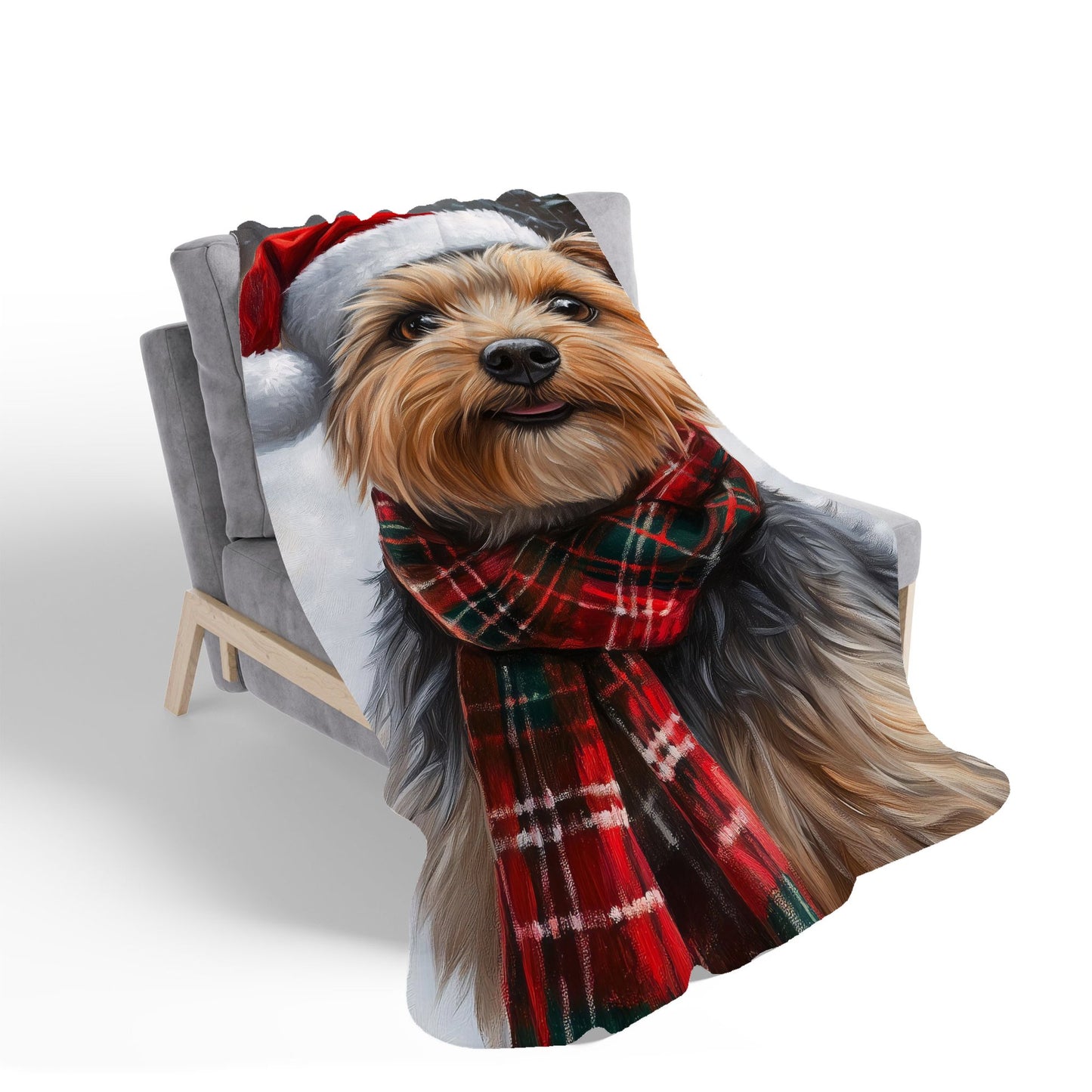 Christmas Yorkshire Terrier Sherpa Blanket