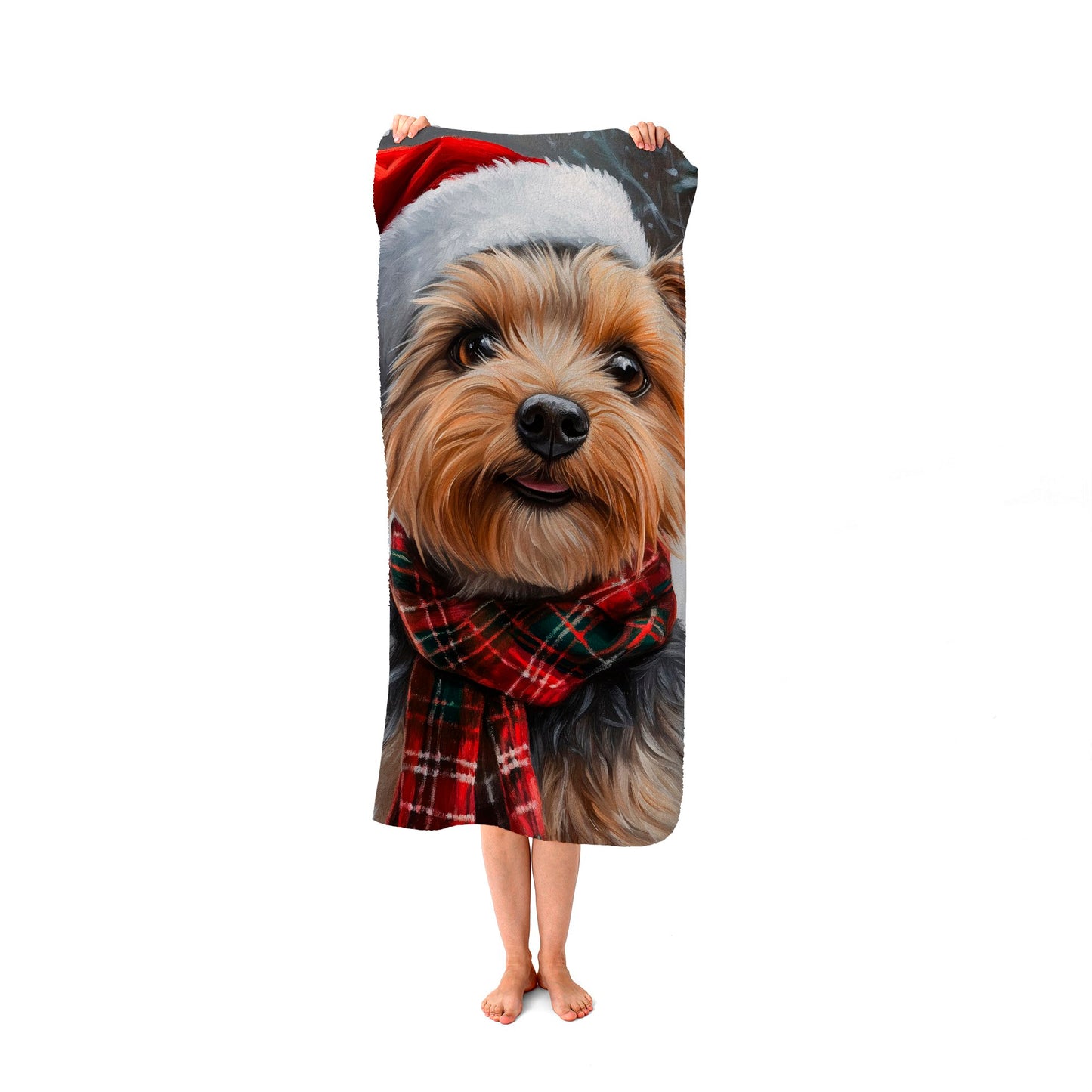 Christmas Yorkshire Terrier Beach Towel