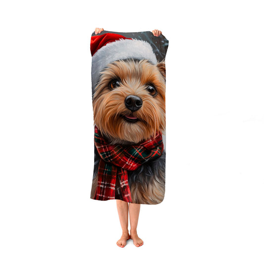 Christmas Yorkshire Terrier Beach Towel