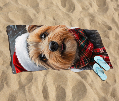 Christmas Yorkshire Terrier Beach Towel