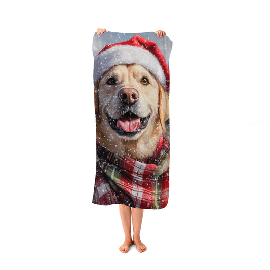 Christmas Yellow Labrador Beach Towel