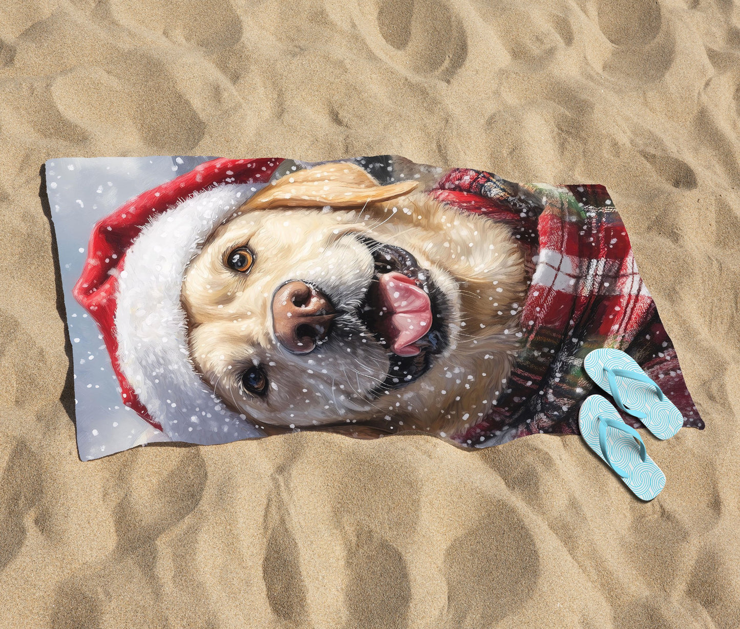 Christmas Yellow Labrador Beach Towel