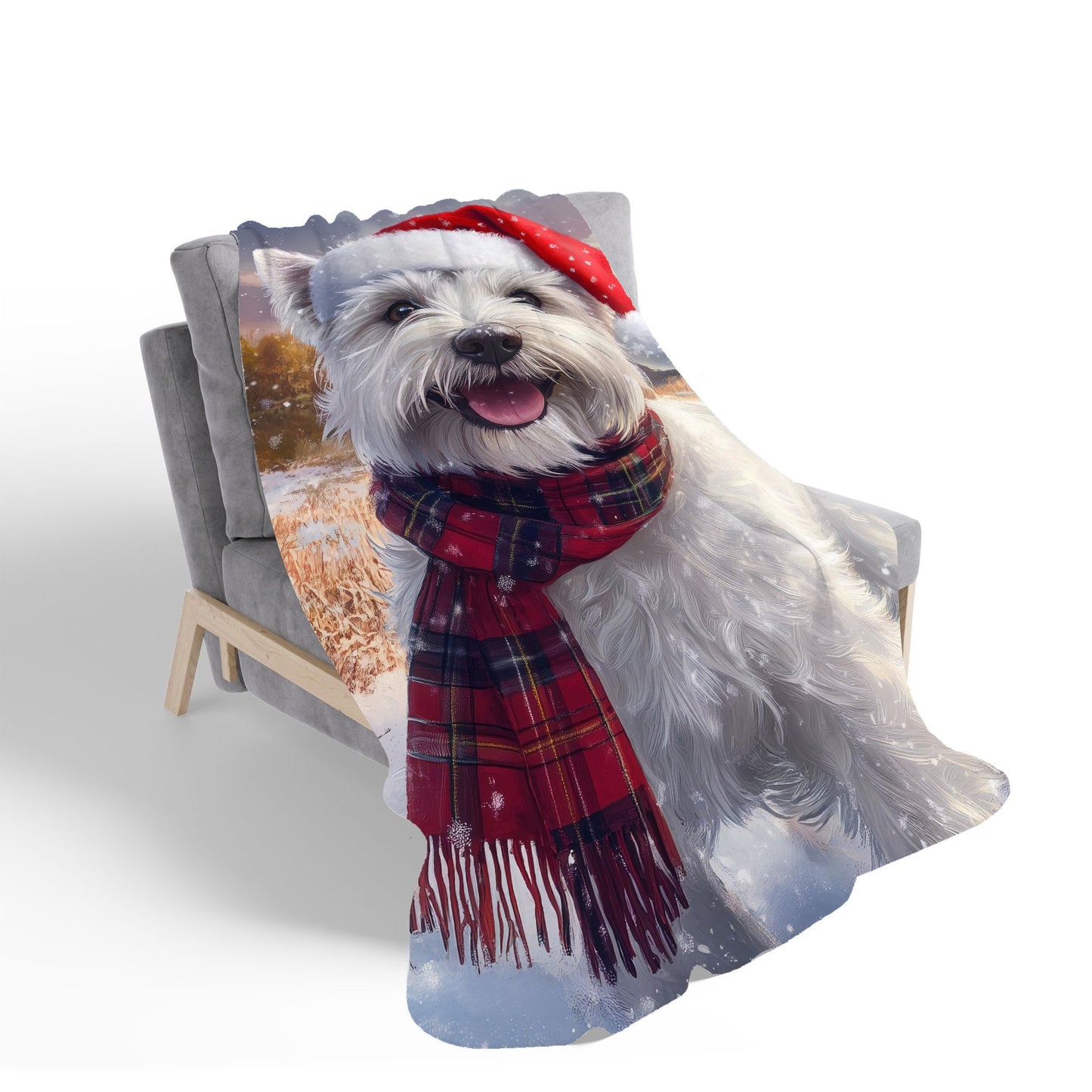 Snowy Christmas West Highland Terrier Sherpa Blanket