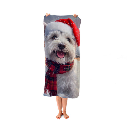 Snowy Christmas West Highland Terrier Beach Towel