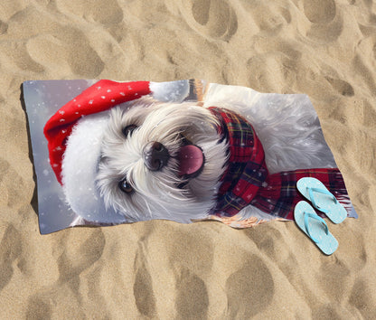 Snowy Christmas West Highland Terrier Beach Towel