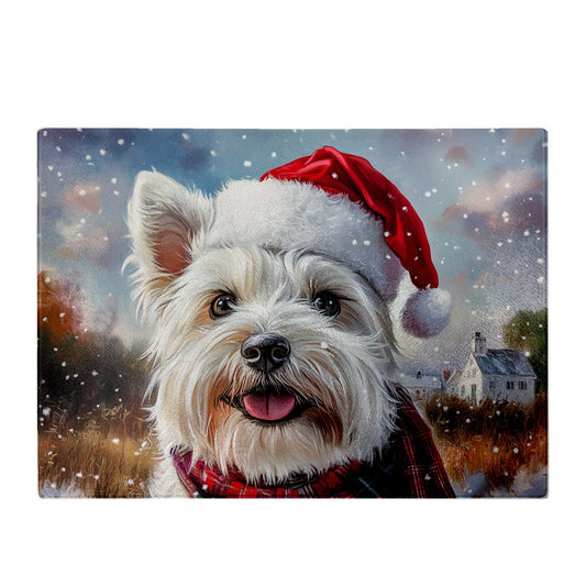 Christmas West Highland Terrier Glass Chopping Board