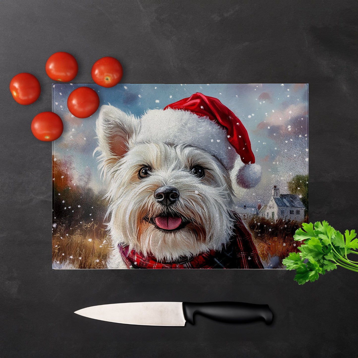 Christmas West Highland Terrier Glass Chopping Board
