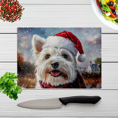 Christmas West Highland Terrier Glass Chopping Board