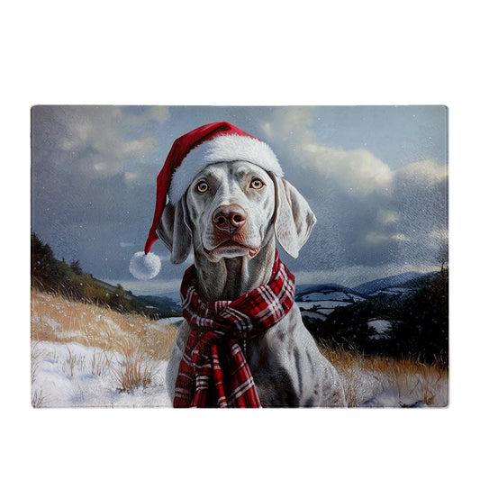 Snowy Christmas Weimarana Glass Chopping Board