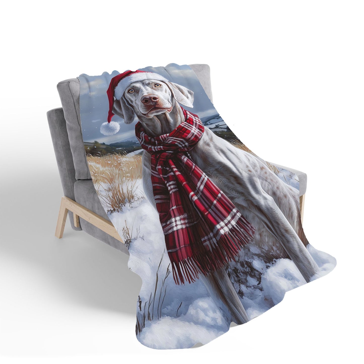 Snowy Christmas Weimarana Sherpa Blanket