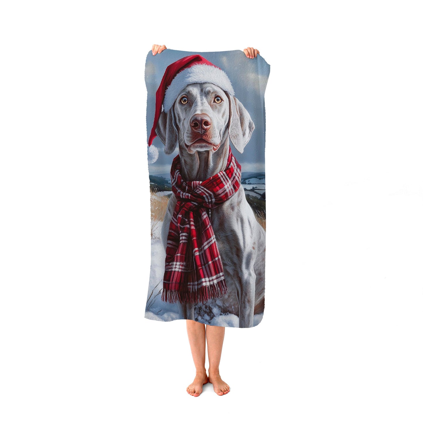 Snowy Christmas Weimarana Beach Towel