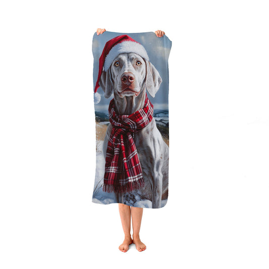 Snowy Christmas Weimarana Beach Towel