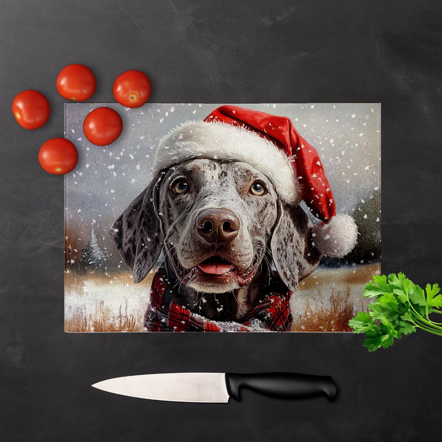 Christmas Weimarana Glass Chopping Board