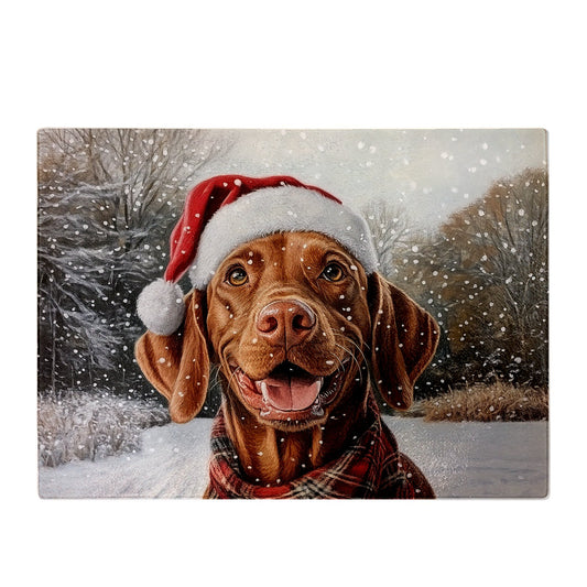 Christmas Vizsla Glass Chopping Board