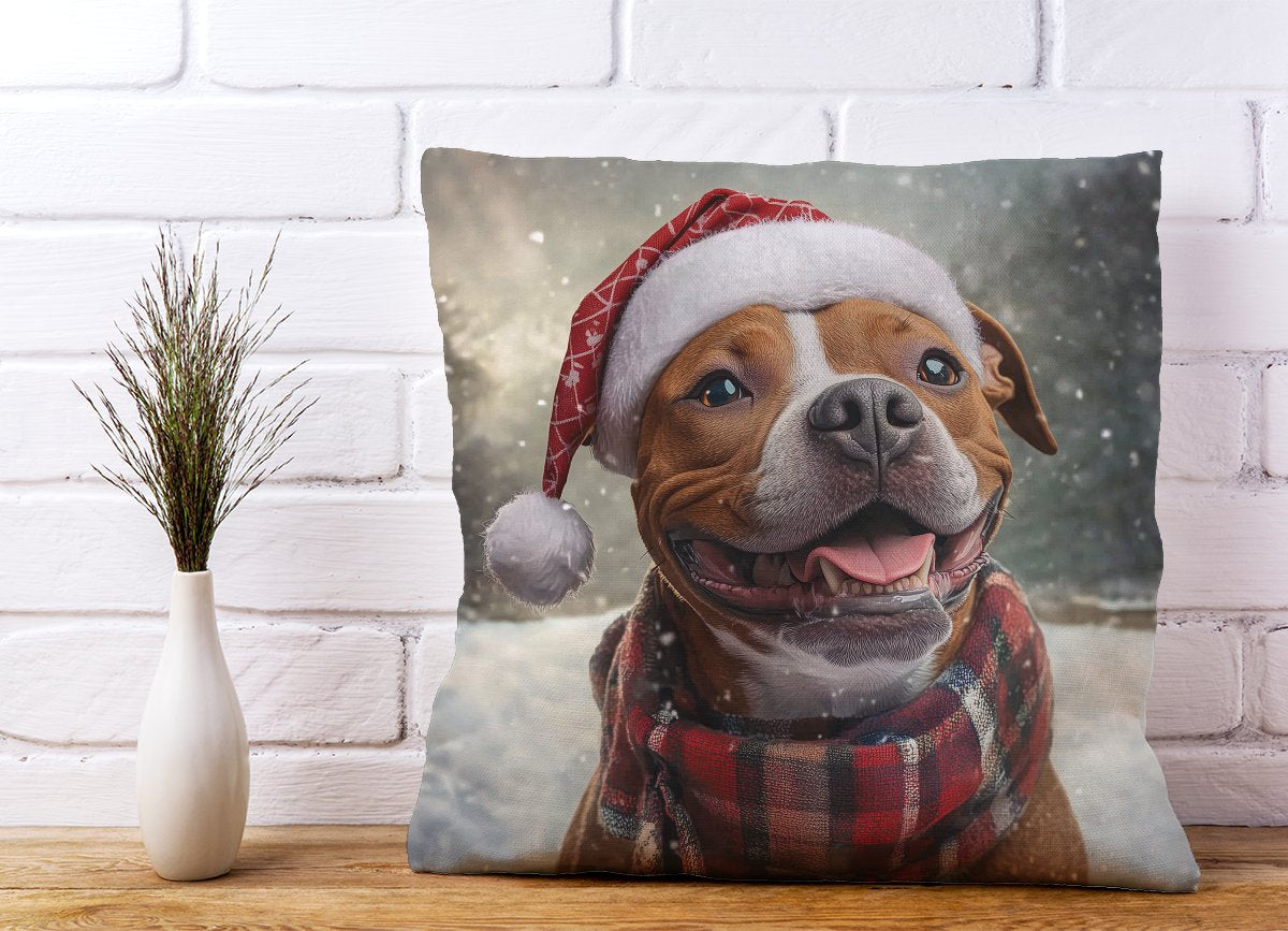 Snowy Christmas Staffordshire Bull Terrier Cushion