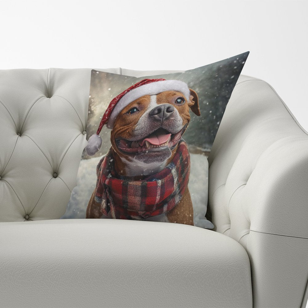 Snowy Christmas Staffordshire Bull Terrier Cushion