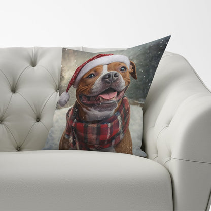Snowy Christmas Staffordshire Bull Terrier Cushion