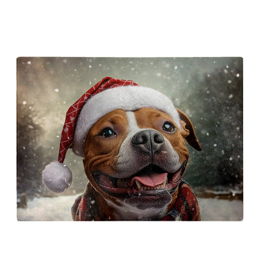 Snowy Christmas Staffordshire Bull Terrier Glass Chopping Board