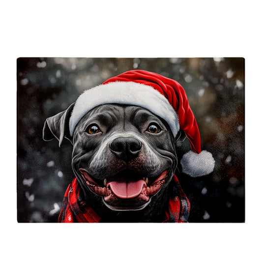 Christmas Staffordshire Bull Terrier Glass Chopping Board