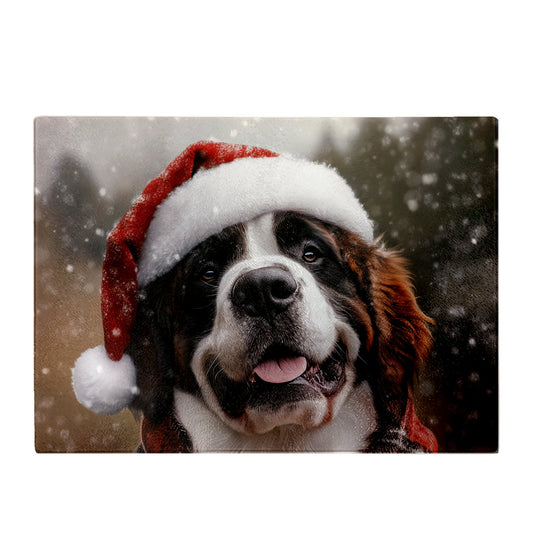 Christmas St Bernard Glass Chopping Board