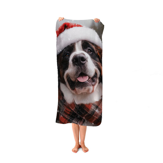 Christmas St Bernard Beach Towel