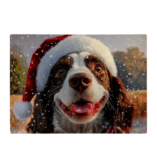 Christmas Springer Spaniel Glass Chopping Board