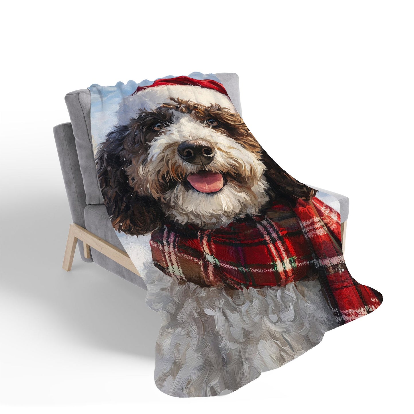 Snowy Christmas Spanish Water Dog Sherpa Blanket