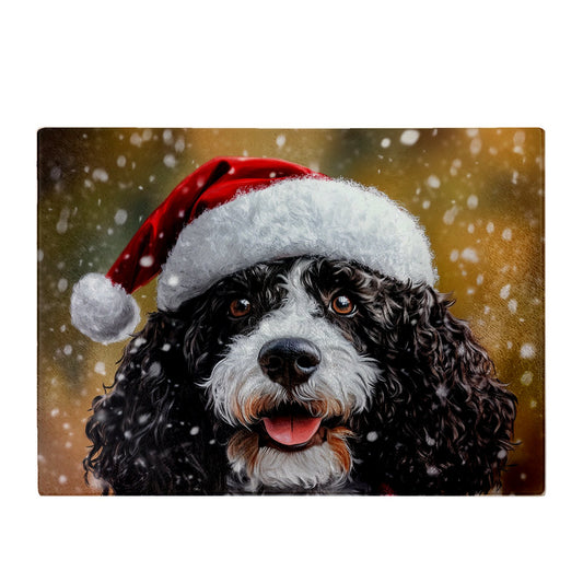 Christmas Spanish Water Dog Glass Chopping Board