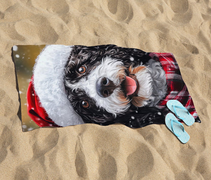 Christmas Spanish Water Dog Beach Towel