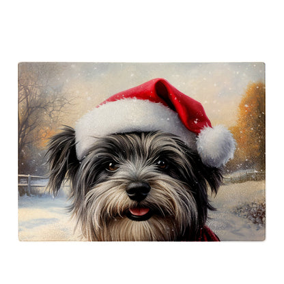 Snowy Christmas Skye Terrier Glass Chopping Board