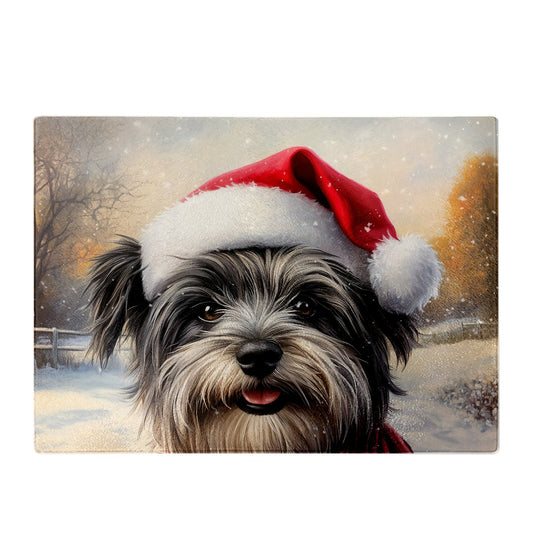 Snowy Christmas Skye Terrier Glass Chopping Board