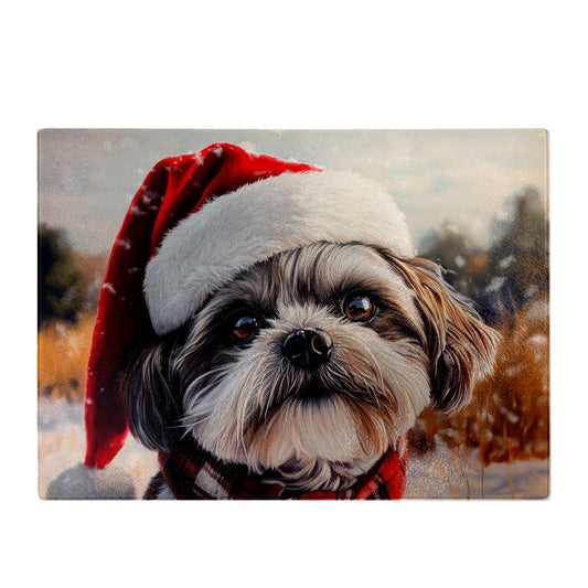 Christmas Shih Tzu Glass Chopping Board