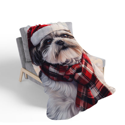 Christmas Shih Tzu Sherpa Blanket