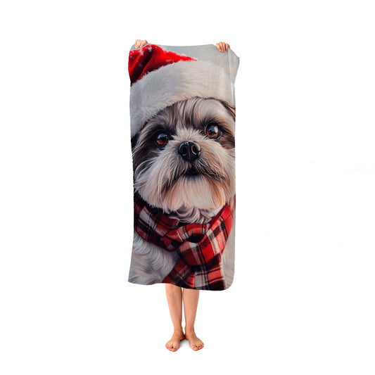 Christmas Shih Tzu Beach Towel
